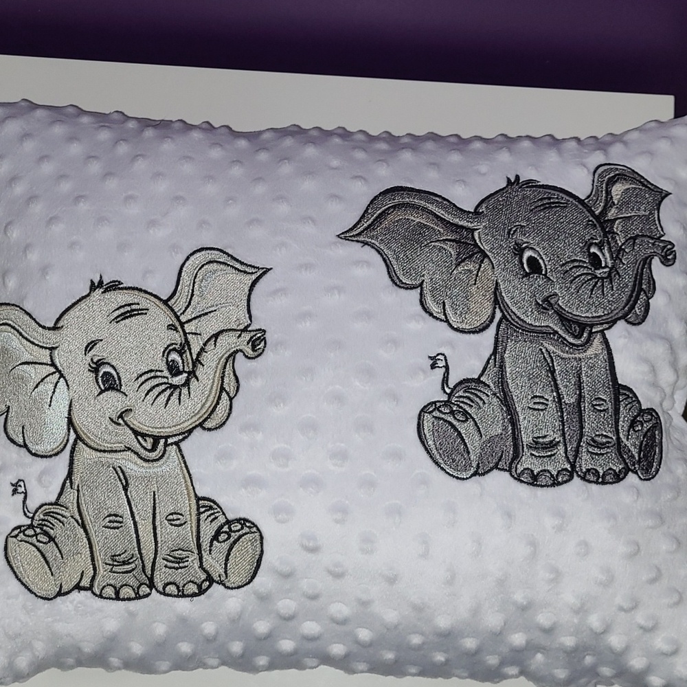 White Embroidered MINKY FABRIC  Elephant DESIGN NEW  DYI